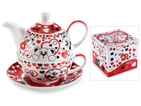 Bear porcelain cup, teapot and saucer set w-box. gift
