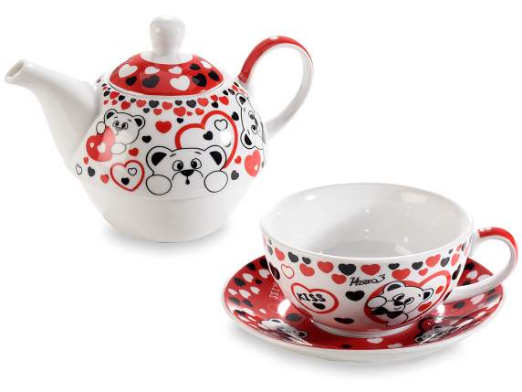 Bear porcelain cup, teapot and saucer set w-box. gift