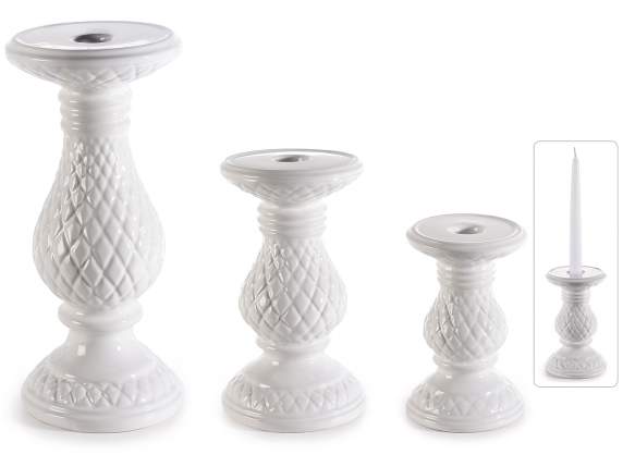 Set of 3 candle holders in polished porcelain