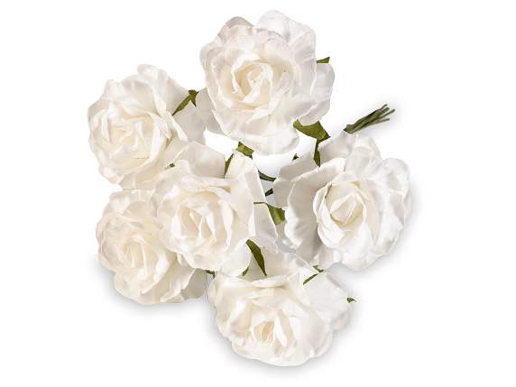 White artificial paper rose with moldable stem