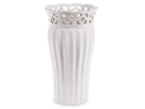 Shaped vase in glossy ceramic with decorated edge