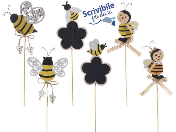 Wooden decorative bee writable on stick