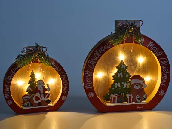 Set of 2 wooden Christmas decorations with lights to place o