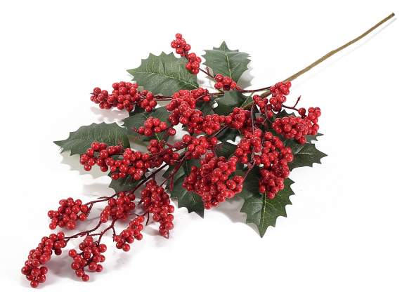 Artificial holly branch with red berries