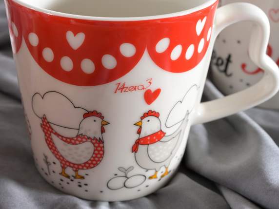 Porcelain mug Gallinella with heart-shaped handle
