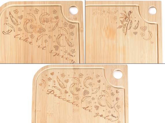 Set of 4 bamboo wood cutting boards Spicy Love