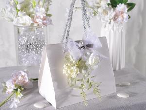 Bolso-caja blanco, obsequio de boda refinado