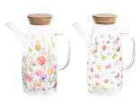 1L glass food carafe with floral decorations and wooden lid