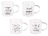 200ml glass coffee cup with handle and writing