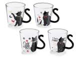 250ml clear glass mug with cat tail handle
