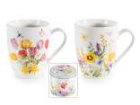 300 ml porcelain mug floral decorations in metal container
