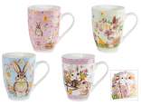 300 ml porcelain mug with bunny and flower decorations