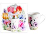 300ml porcelain mug with floral print and letter C