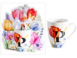 300ml porcelain mug with floral print and letter P
