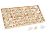 48 clothes pegs display in white wood and golden glitter