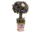 Albero in vaso con fiori artificiali, scritta grazie maestra