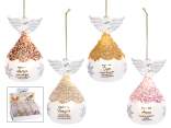 Angelo in vetro decorato con luce LED e scritta