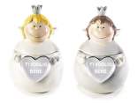 Barattolo in ceramica angelo con cuore argento e scritta