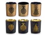 Black and gold decorated glass candle holder