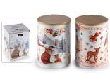 Bocal alimentaire en céramique avec couvercle et motif hiver