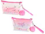Bolsa de maquillaje con lentejuelas, pompón y cremallera