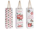 Bolsa portabotellas decorada con estrellas navideñas y asas