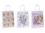 Bolsa/sobre de papel mediano con asas y decoración de lavand