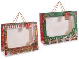 Borsa in carta natalizia con finestra trasparente e tag