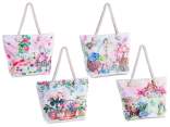 Borsa in stoffa con stampa fiori, manici in corda e zip
