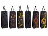 Bottle holder bag with handles and wine-themed prints