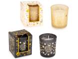 Bougie parfumée en verre avec décorations dorées