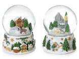 Boule à neige paysage de Noël enneigé, base résine