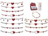 Bracciale in metallo con cuori laccati e strass, con card