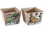 Caisse en bois, décors en relief et motif hivernal
