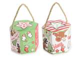 Caja de papel decorada para Navidad con asa de cinta retorci