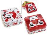 Caja metálica cuadrada estampado osito y corazón