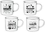 Cană de cafea din sticlă de 200 ml cu mâner și inscripție