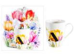 Cană de porțelan de 300 ml cu imprimeu floral și litera A