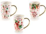 Cana de portelan decorata de 500 ml cu maner auriu