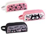 Cat print fabric pencil case with handle and zip
