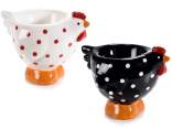 Ceramic food egg cup with hen and polka dots