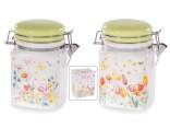 Ceramic food jar with airtight lid and flower print