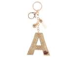 Charm / Keychain Letter A Gold with Rhinestones and Tassel