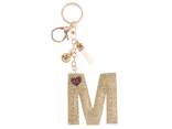 Charm / Keychain Letter M Gold with Rhinestones and Tassel