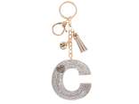 Charm / portachiavi lettera C argentata con strass e nappina