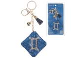 Charm / portachiavi zodiaco Gemelli con strass e pendenti