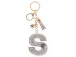 Charm / porte-clés lettre S argent avec strass et pompon