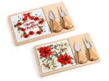 Chopping board set in wood and decorated ceramic with 2 cutl
