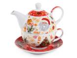 Christmas Print Porcelain Cup and Teapot Set