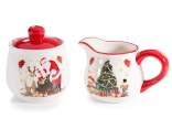 Christmas ceramic milk jug and sugar bowl with lid